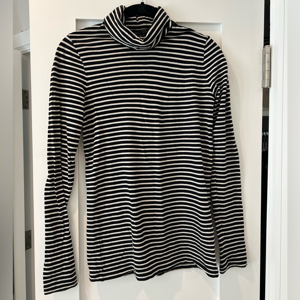 J. Crew Black Cream Striped Cotton Long Sleeve Turtleneck Shirt [XS]